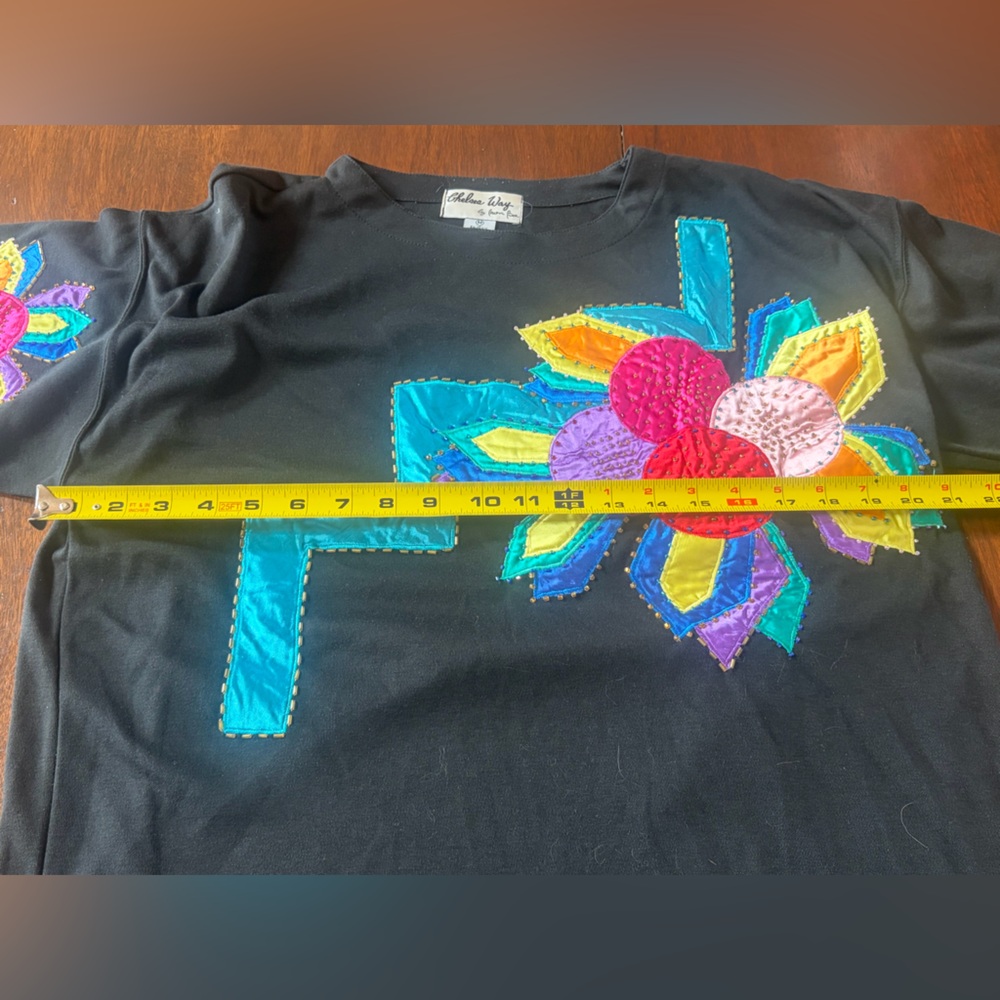 Chelsea Way Vintage Beaded Multicolor Abstract Floral Short Sleeve T-Shirt Top - Picture 10 of 12